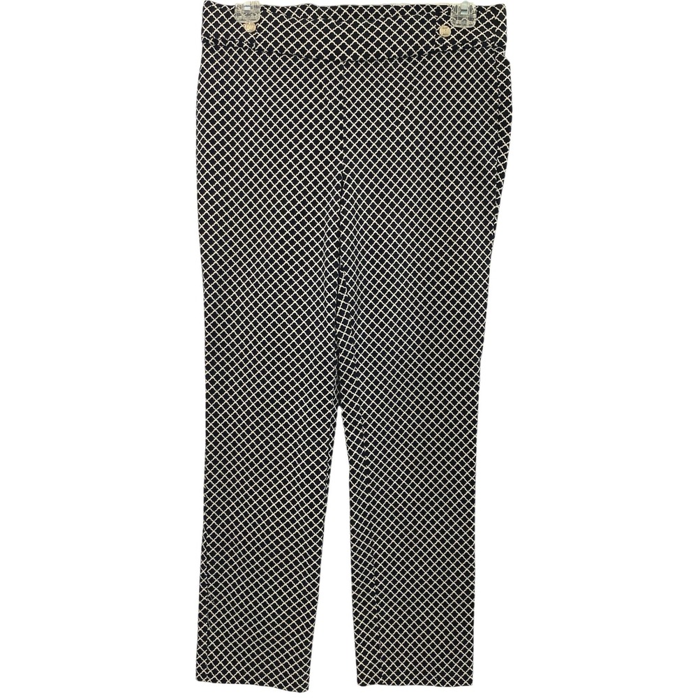 Rafaella Pants Women 8 Comfort Black White Geometric Print Slim Leg Pull On Work